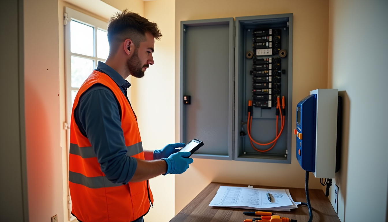 Technicien IRVE réalisant un audit électrique dans un logement à Bléneau