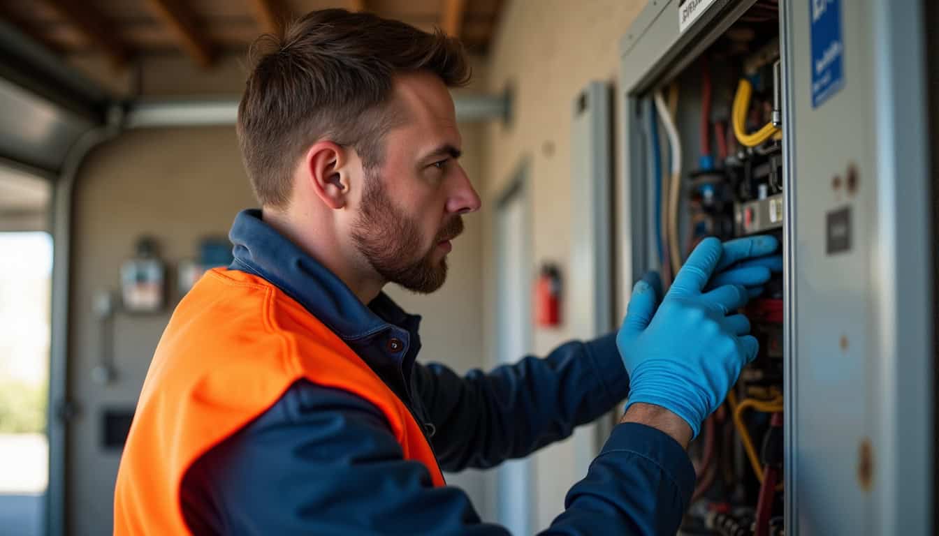 Technicien IRVE réalisant un diagnostic électrique avant installation d