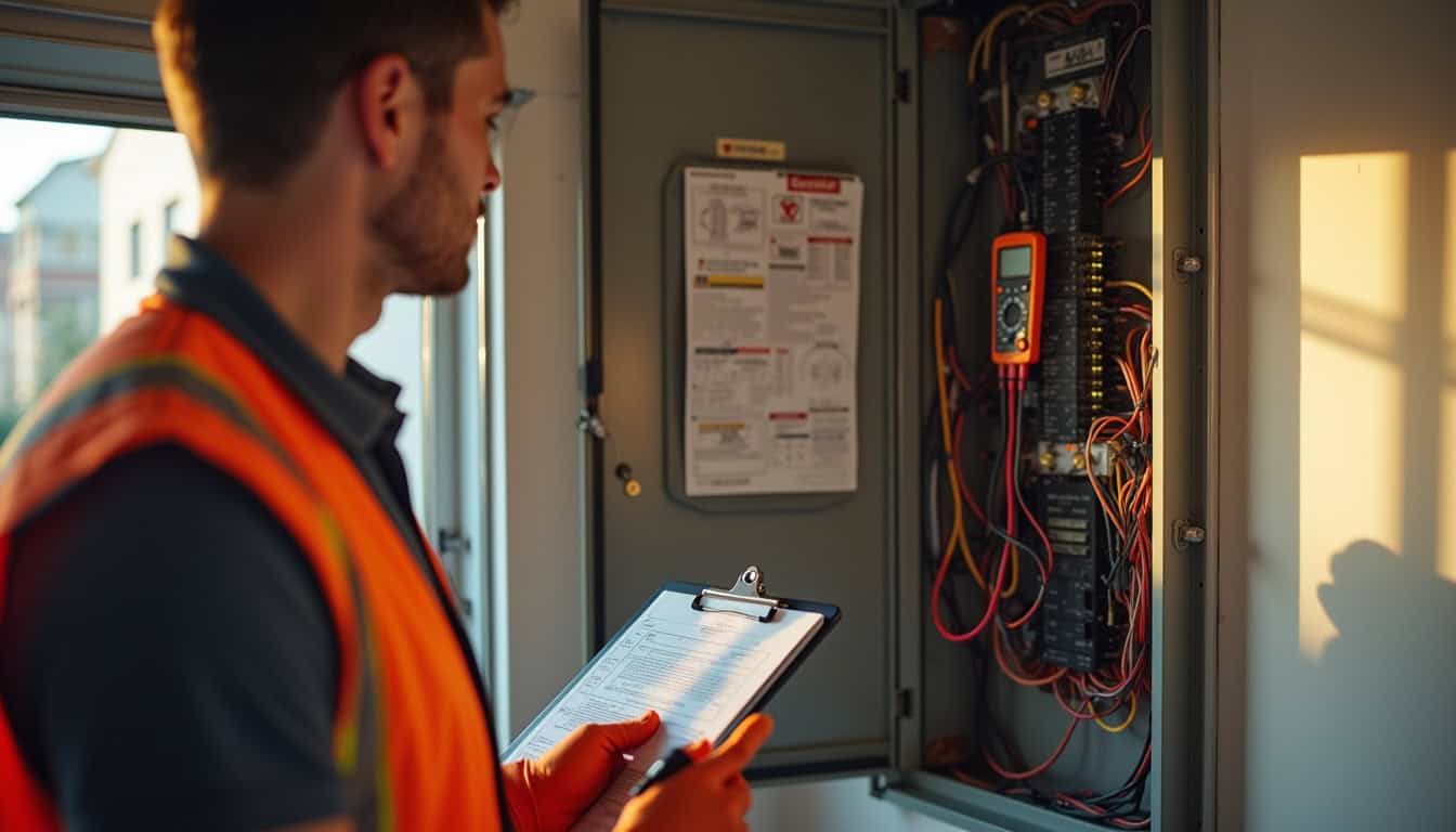 Technicien IRVE réalisant un diagnostic électrique avant installation d