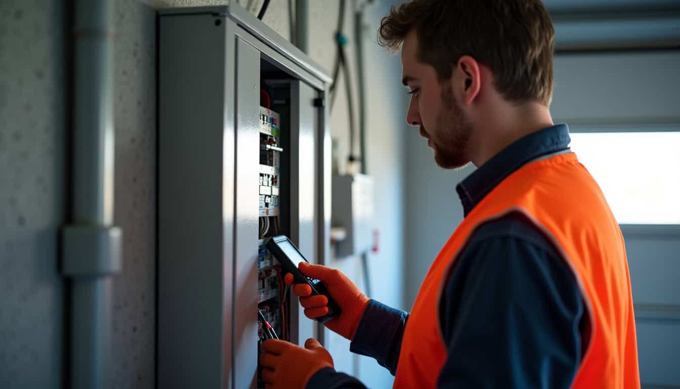 Technicien IRVE réalisant un diagnostic électrique avant installation de borne à Wimereux