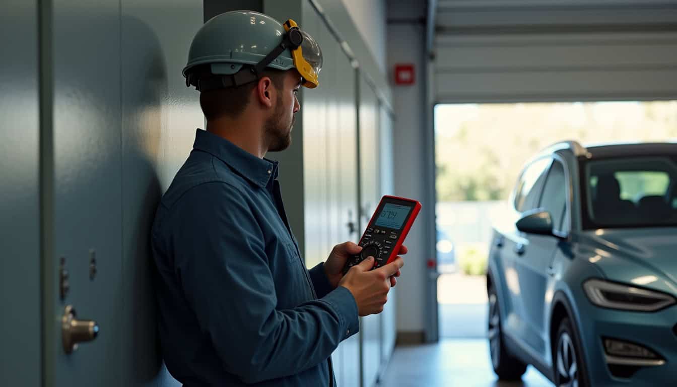 Technicien IRVE réalisant un diagnostic électrique avant installation d’une borne de recharge à Lewarde