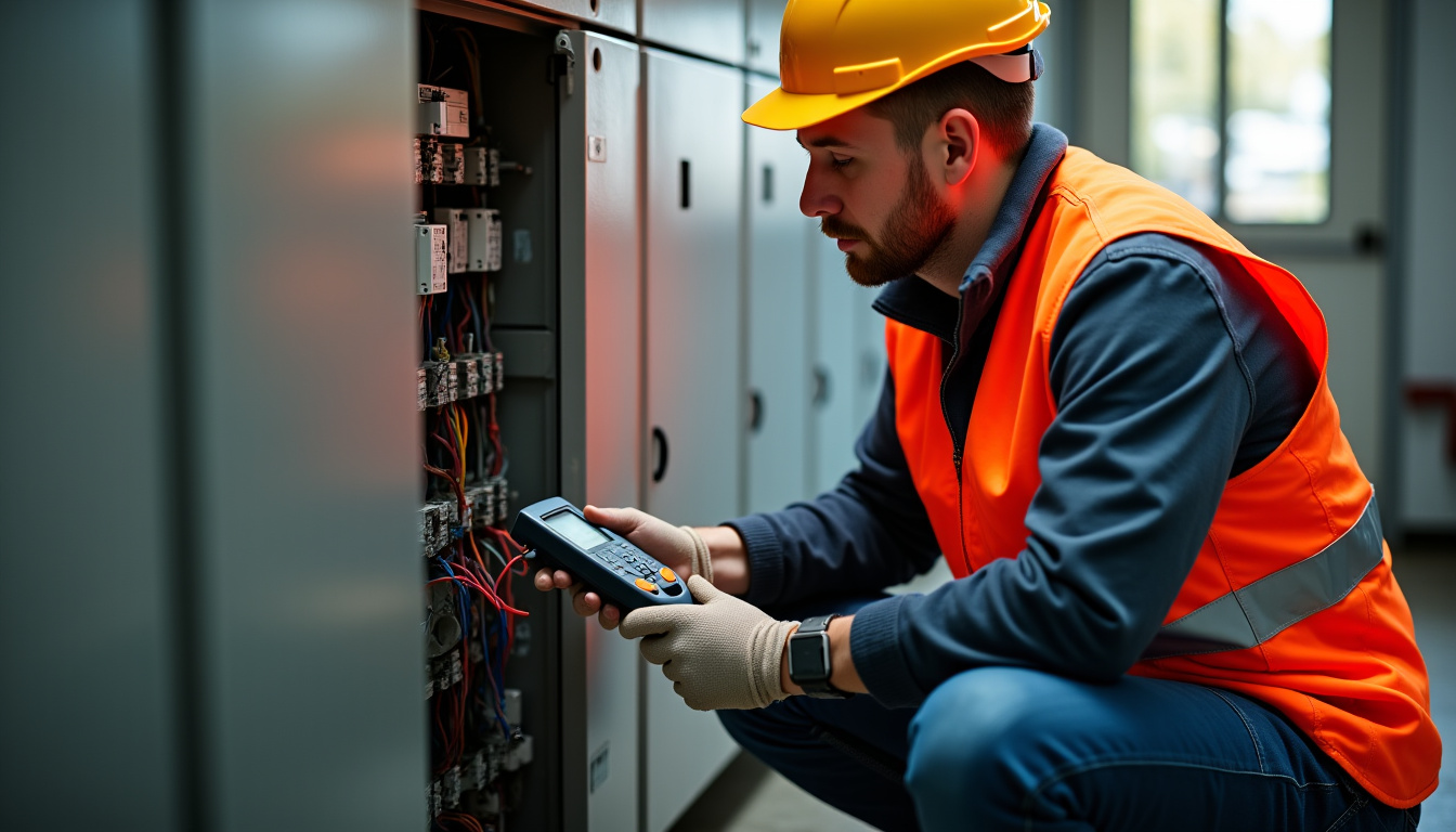 Technicien IRVE réalisant un diagnostic électrique avant l