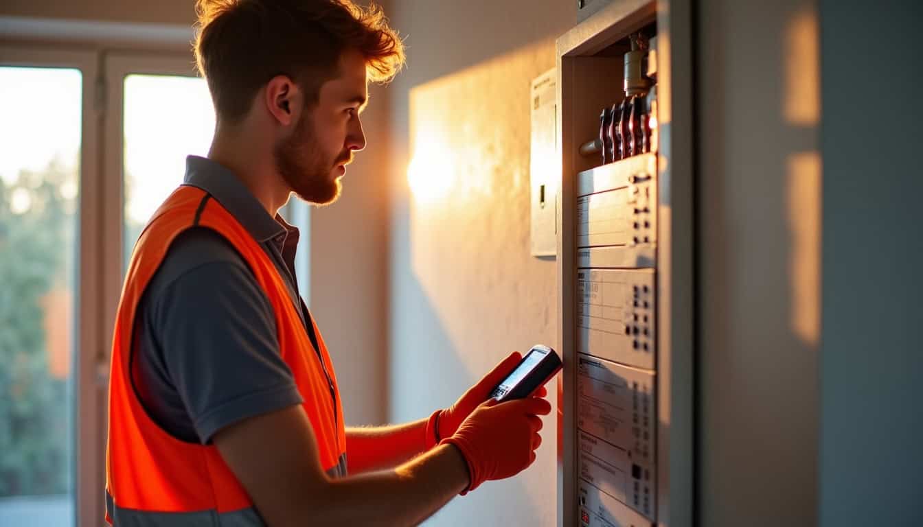Technicien IRVE réalisant un diagnostic électrique dans un pavillon à La Bernerie-en-Retz