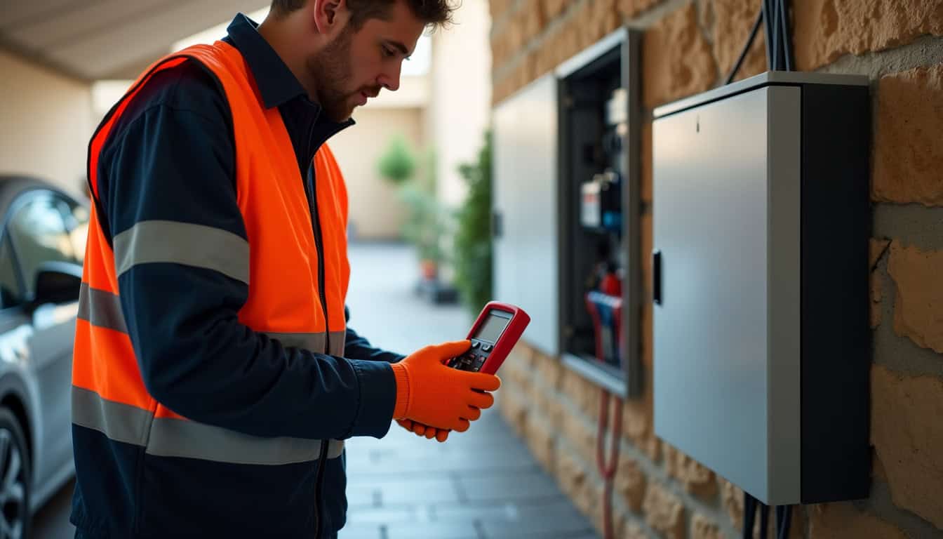 Technicien IRVE réalisant un diagnostic électrique pour l