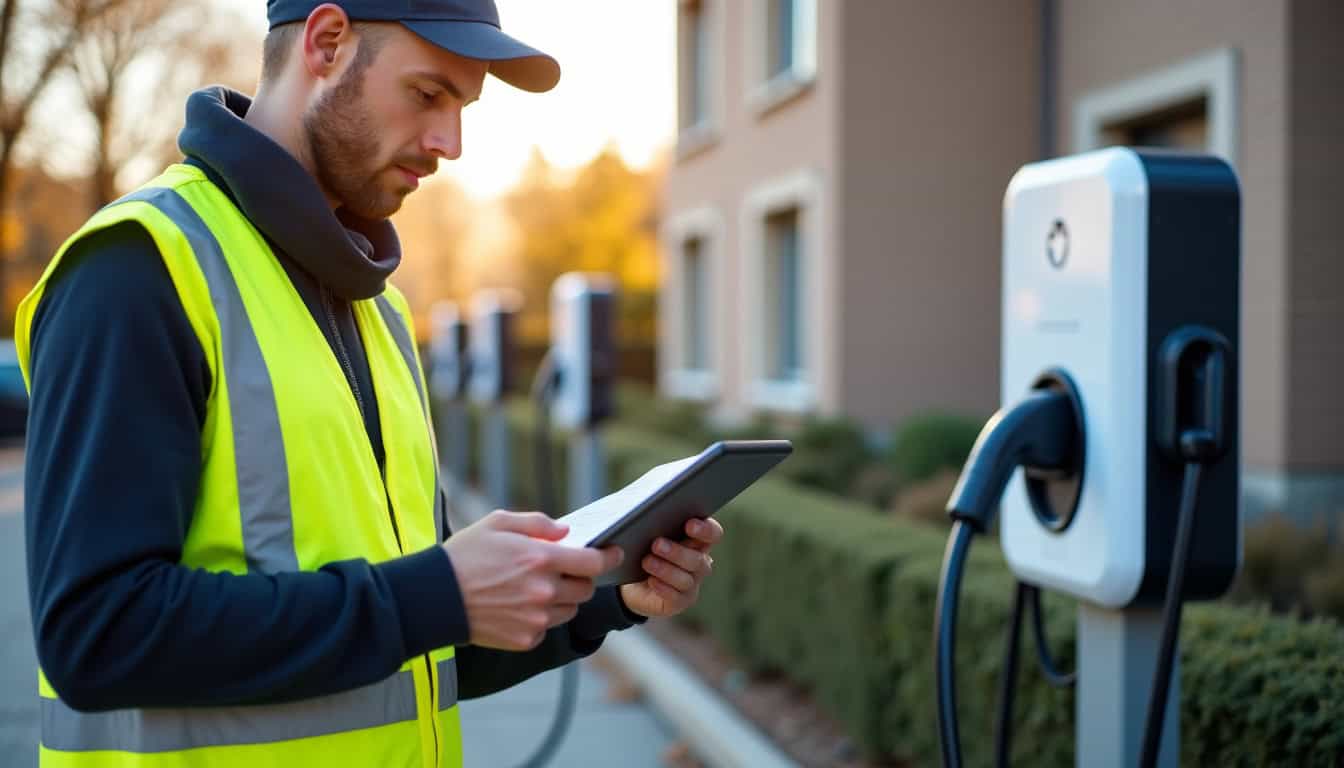Technicien IRVE vérifiant sa certification avant intervention à Bègles