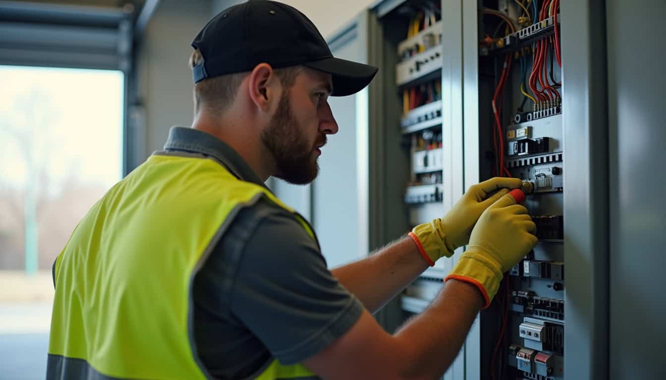 Technicien IRVE vérifiant un tableau électrique lors d