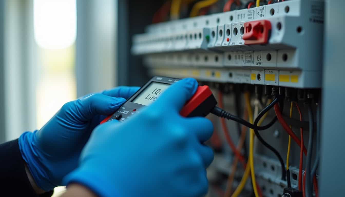 Technicien IRVE vérifiant un tableau électrique lors d