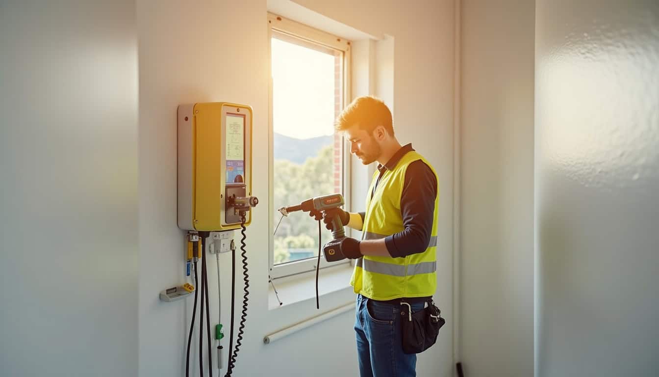 Technicien professionnel installant une borne de recharge électrique à Perpignan