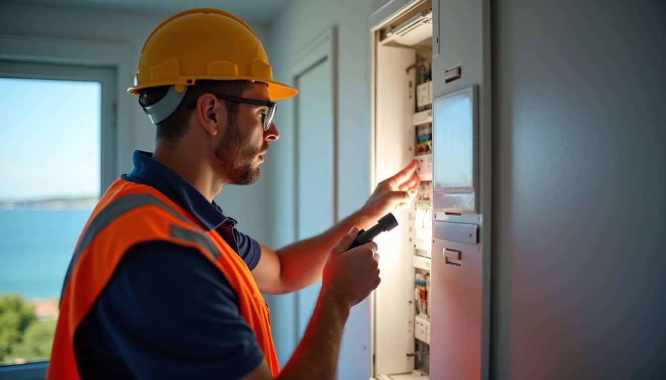Technicien vérifiant le tableau électrique lors d