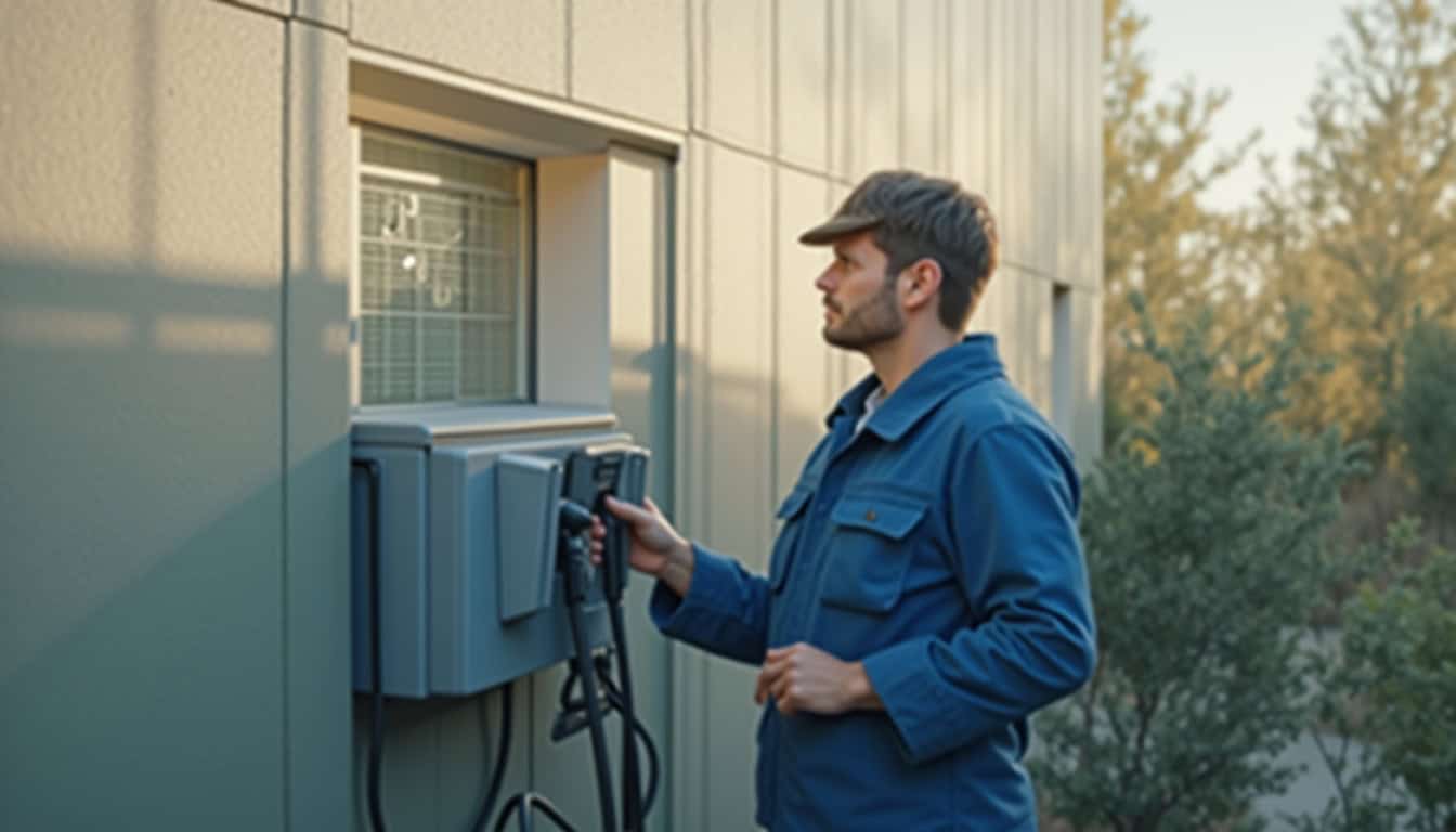 Technicien vérifiant une borne de recharge murale
