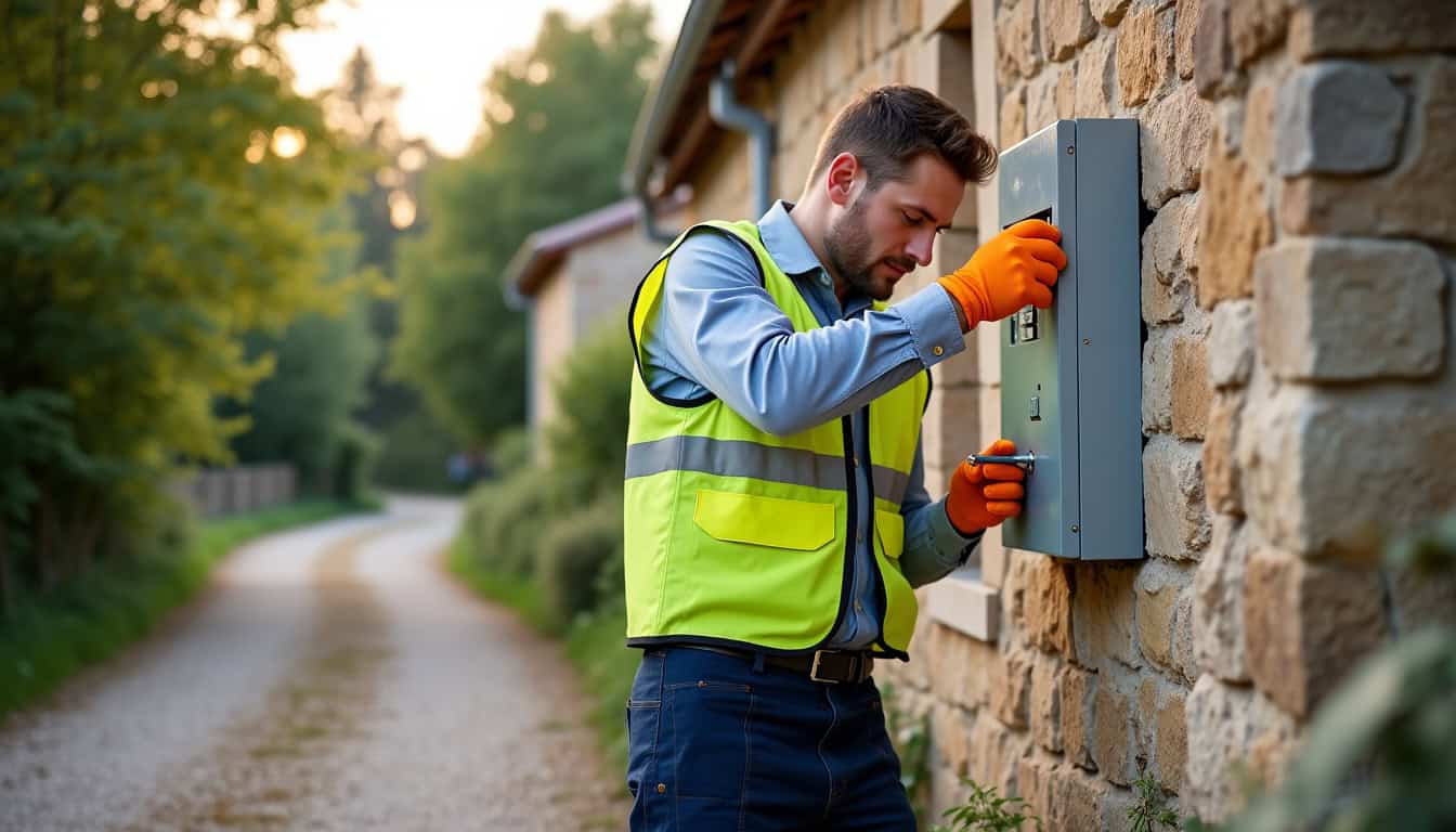 Un électricien RGE procédant à un diagnostic sur site à Civray-de-Touraine avant installation de la borne