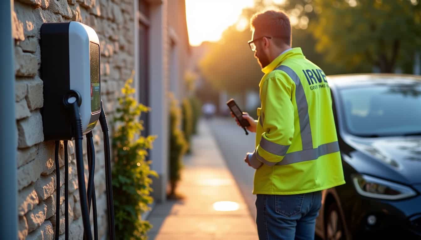 Un installateur certifié IRVE teste une borne de recharge à Moulins-Engilbert