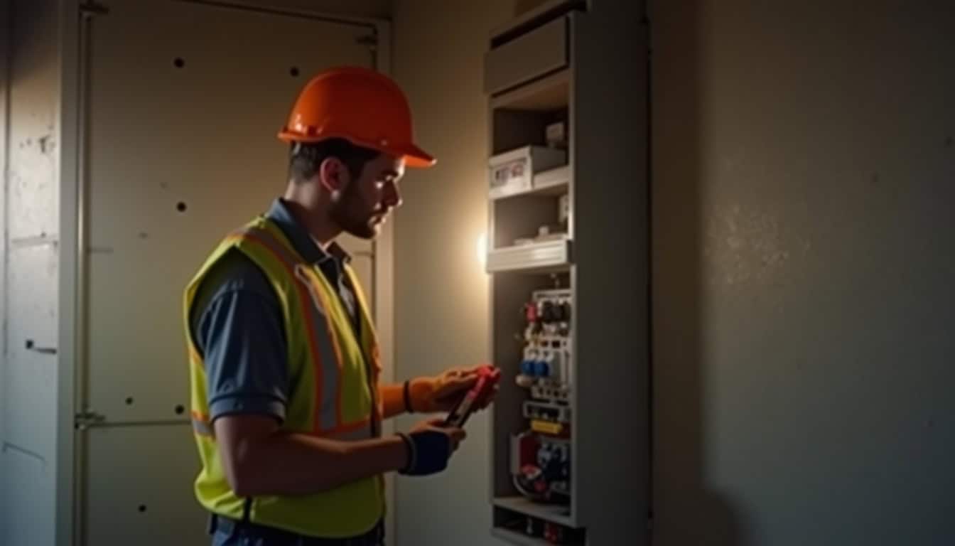 Un installateur IRVE certifié en train de vérifier un tableau électrique avant installation
