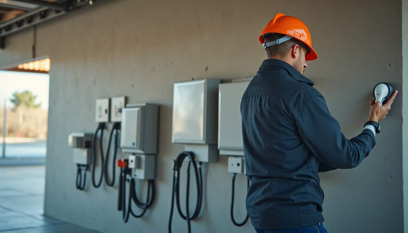 Un installateur IRVE en train d