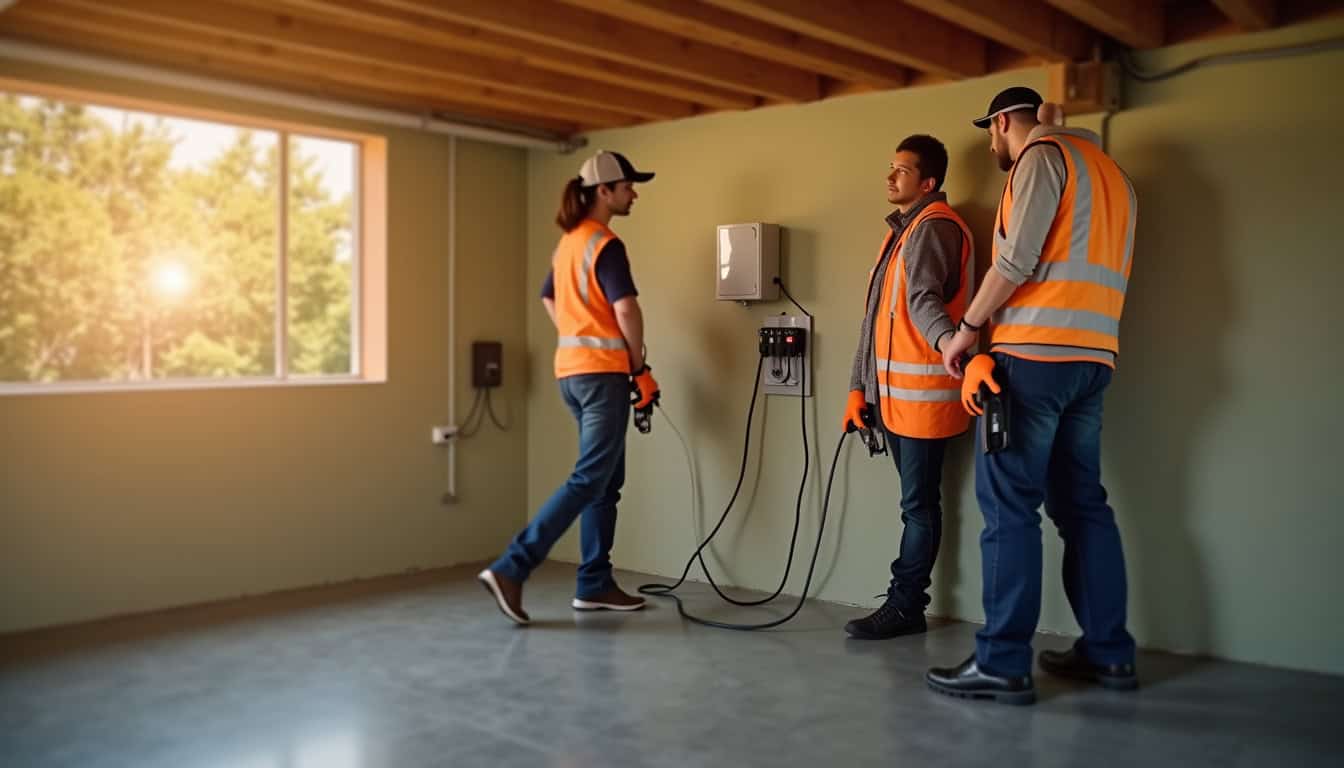 Un professionnel IRVE en train d’installer une borne de recharge dans un garage privé