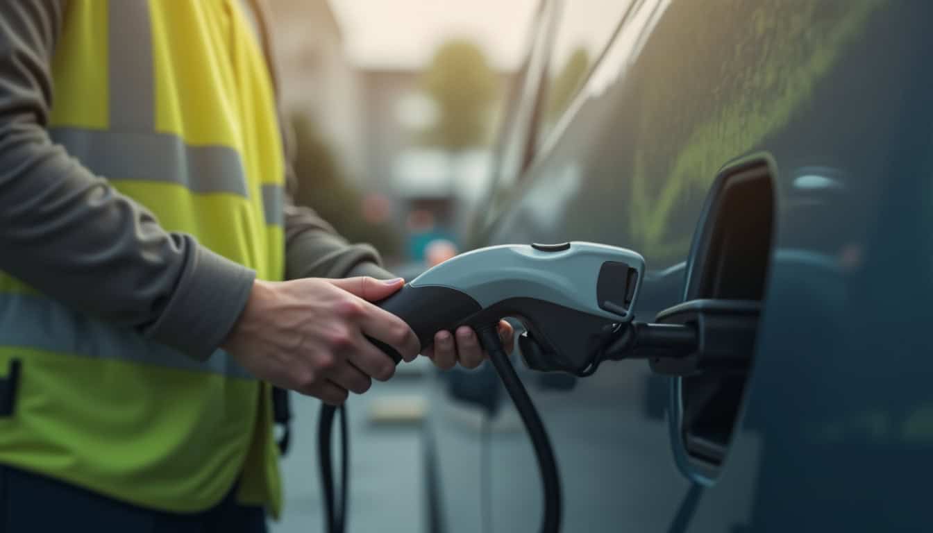 Un technicien certifié IRVE en train de tester une borne de recharge à Pignans
