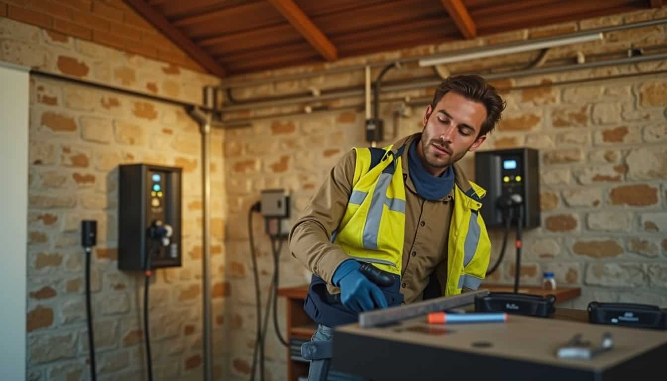 Un technicien certifié IRVE en train de vérifier une installation électrique à Chazelles