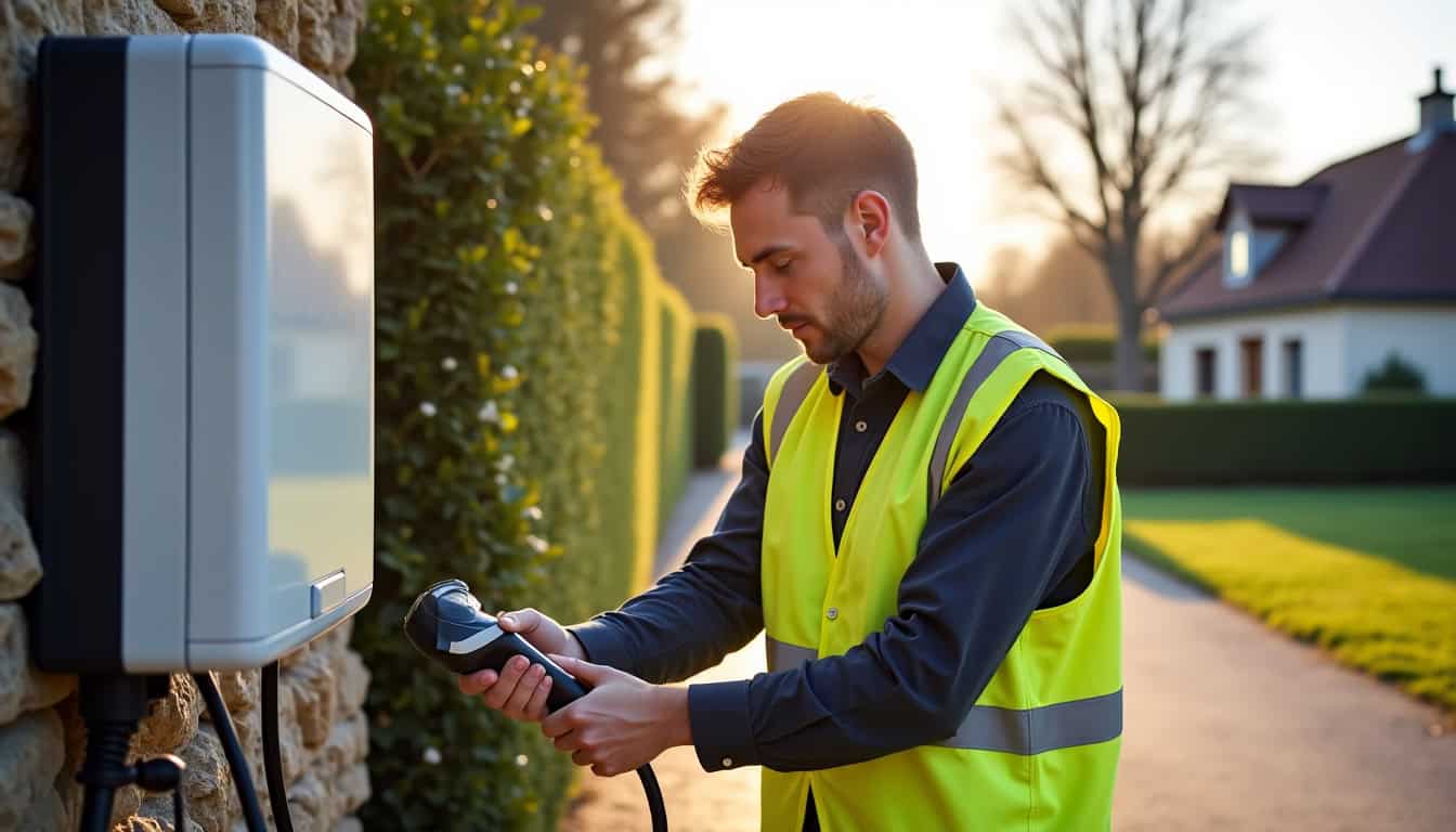 Un technicien certifié IRVE installant une borne de recharge à Chuisnes