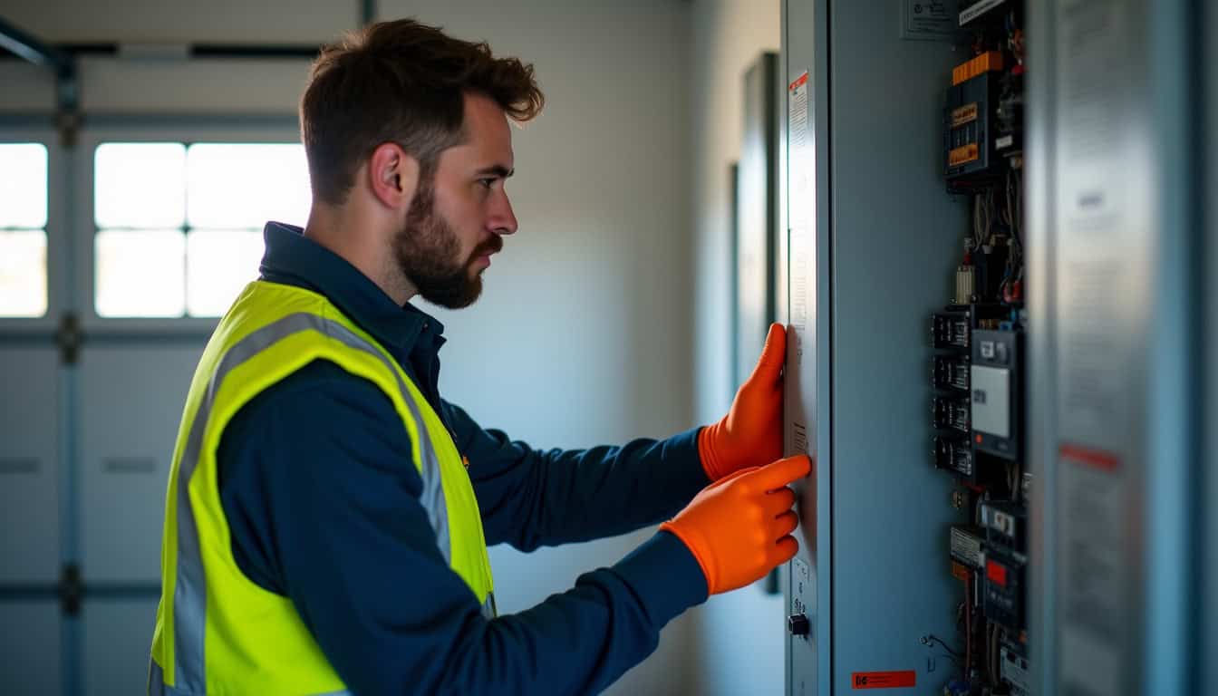 Un technicien certifié IRVE vérifie le tableau électrique avant installation d