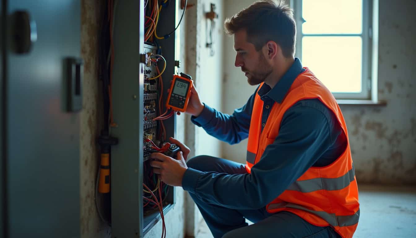 Un technicien effectue un diagnostic électrique dans un garage à Pajay