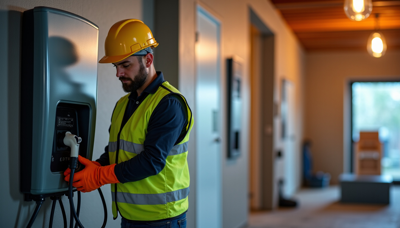 Un technicien en train de raccorder une borne électrique à un tableau électrique à Sainte-Honorine-du-fay