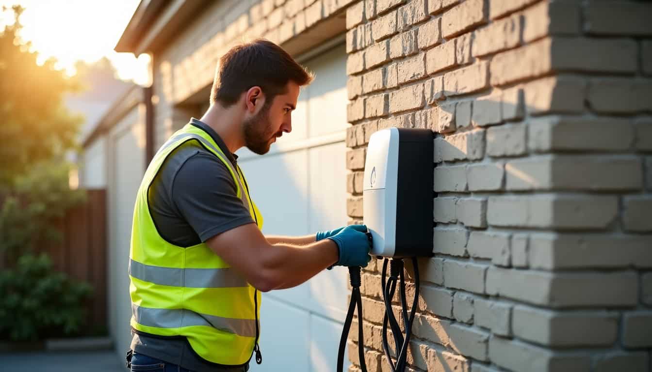 Un technicien IRVE certifié pose une borne de recharge murale à Rocheservière