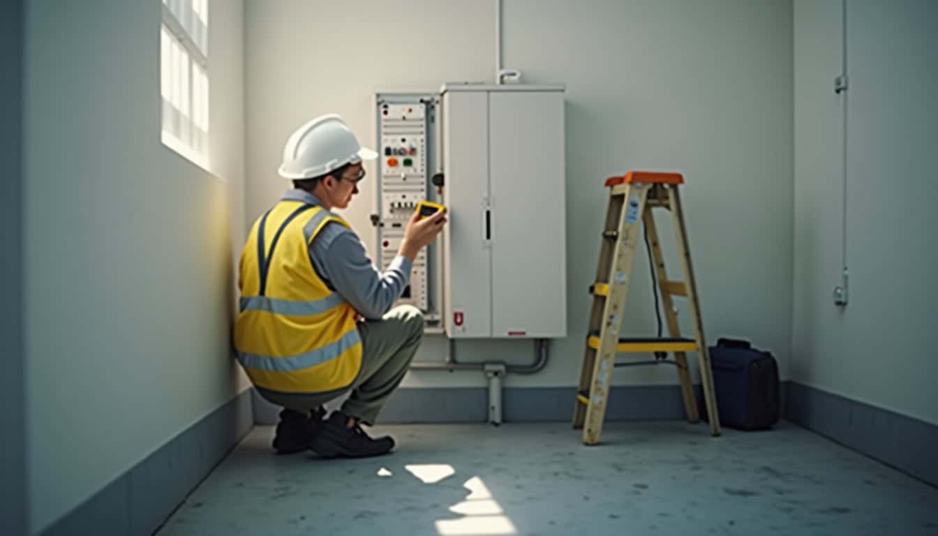 Un technicien IRVE vérifie le tableau électrique avant installation d