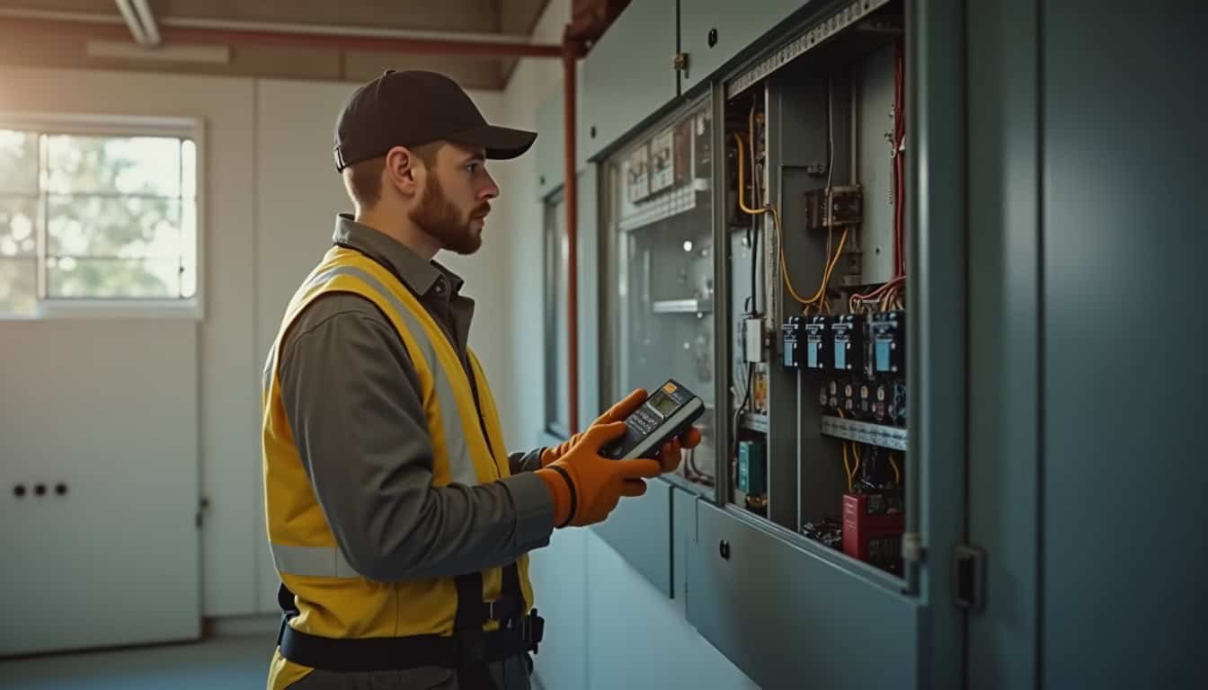 Un technicien IRVE vérifie le tableau électrique avant l