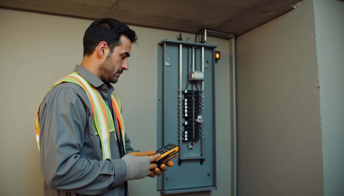 Un technicien qualifié IRVE vérifie le tableau électrique avant installation d