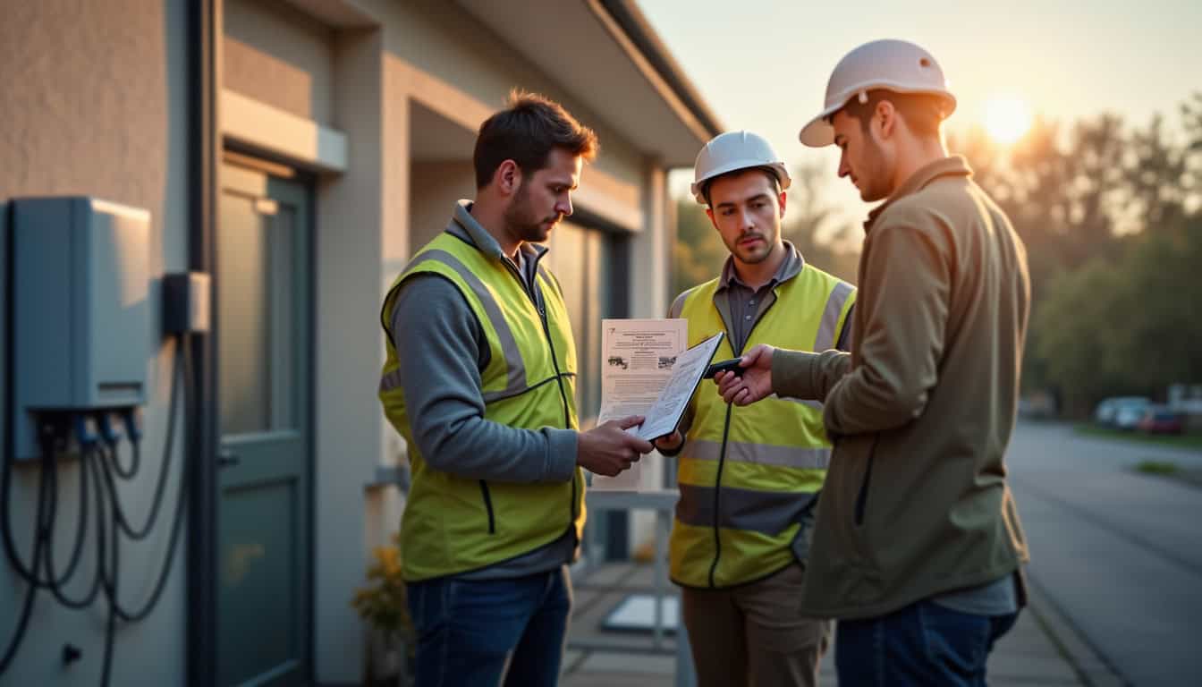 Un technicien vérifie la certification IRVE d’un installateur lors d’un devis