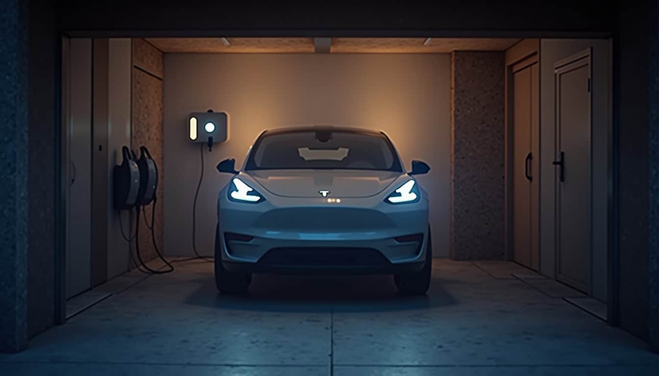 Véhicule électrique en charge dans un garage privé à Fellering