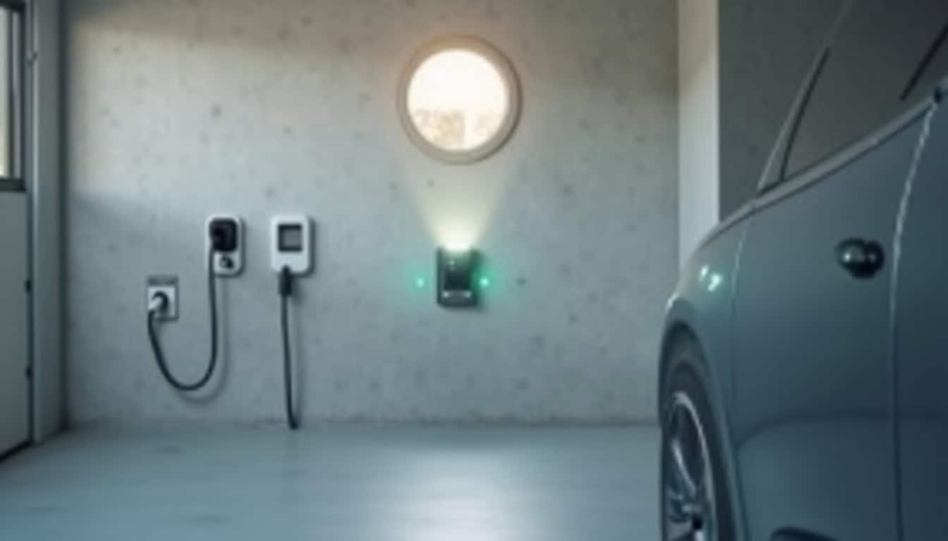 Véhicule électrique en charge sur une borne murale installée dans un garage à Orvault