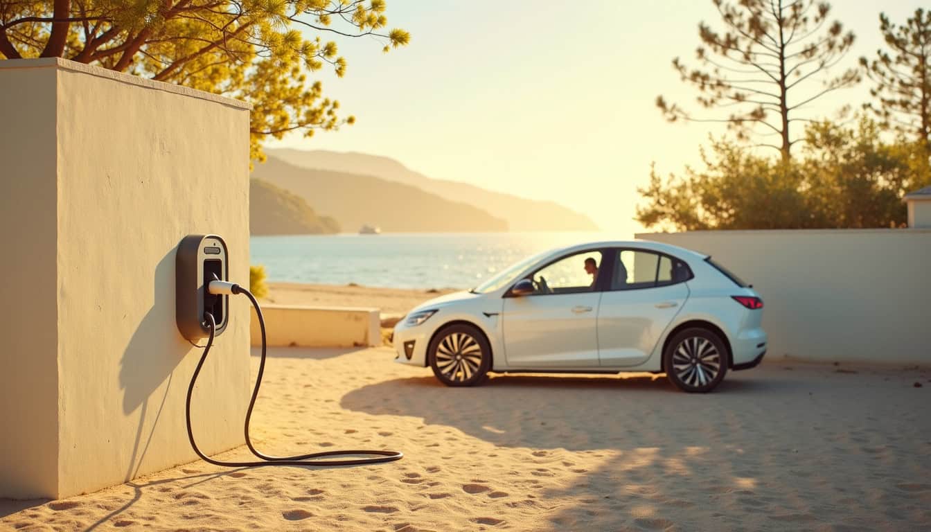 Véhicule électrique en cours de recharge sur une borne murale installée à Arcachon
