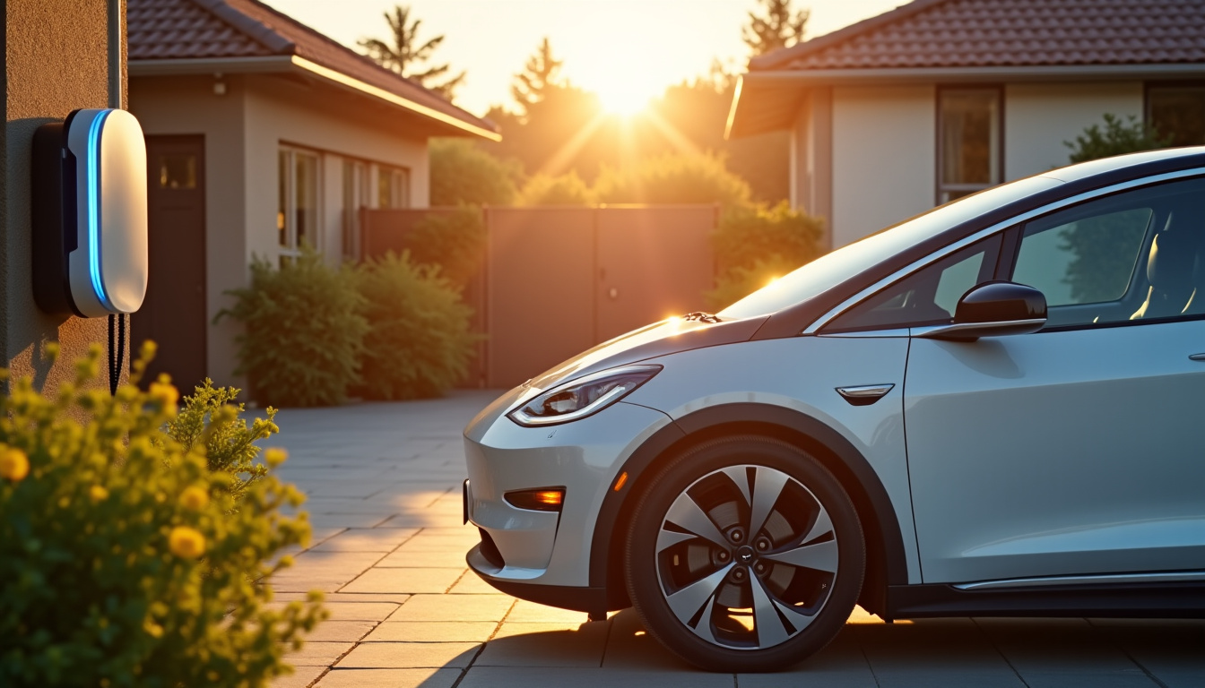 Véhicule électrique en train de charger sur une borne installée dans une allée privée