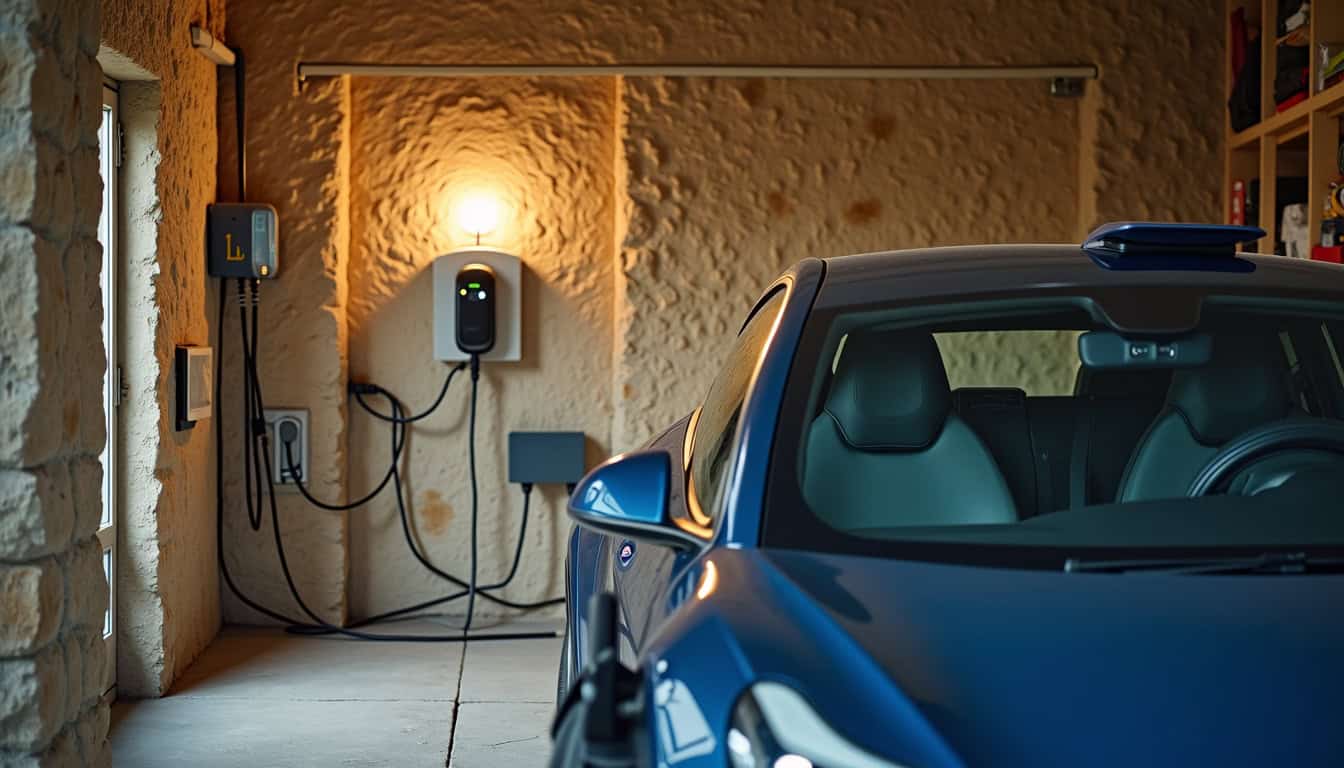 Voiture électrique en charge dans un garage privé à Figanières