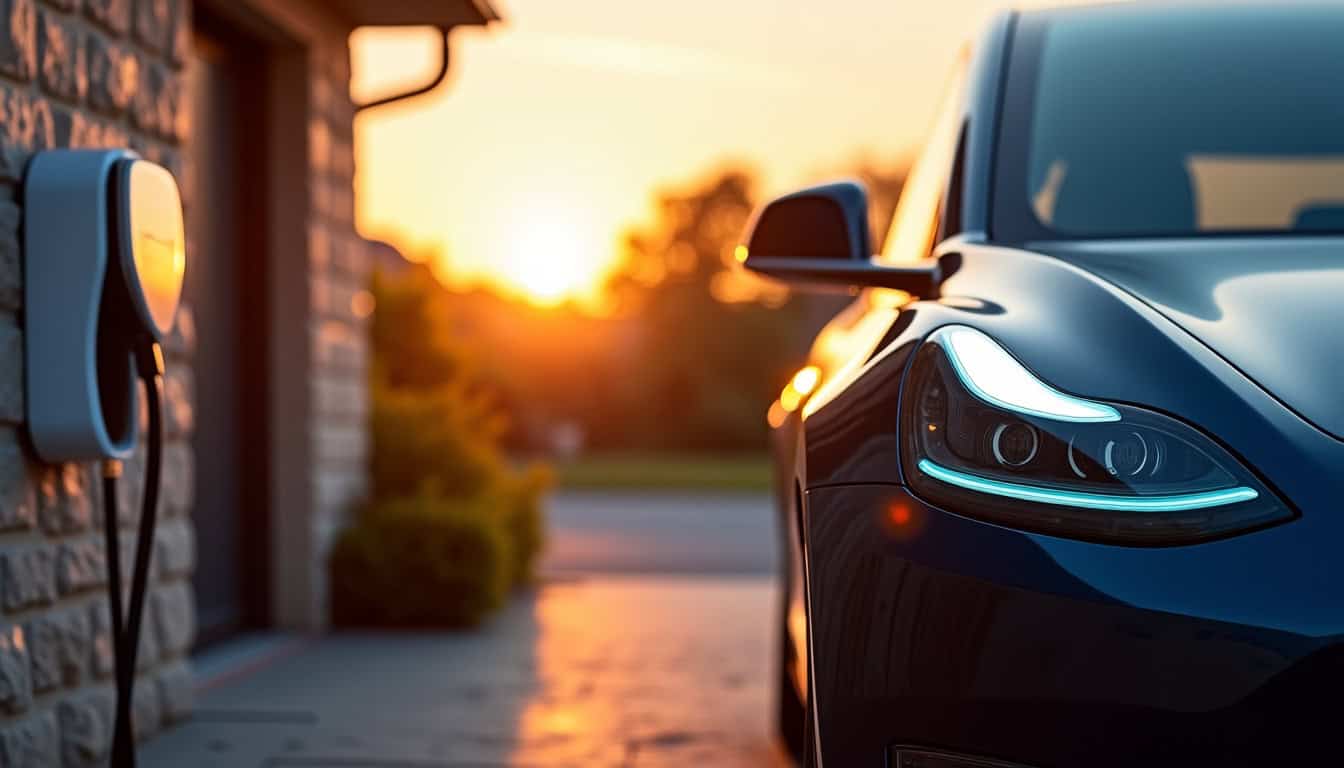 Voiture électrique en cours de recharge via une borne équipée d