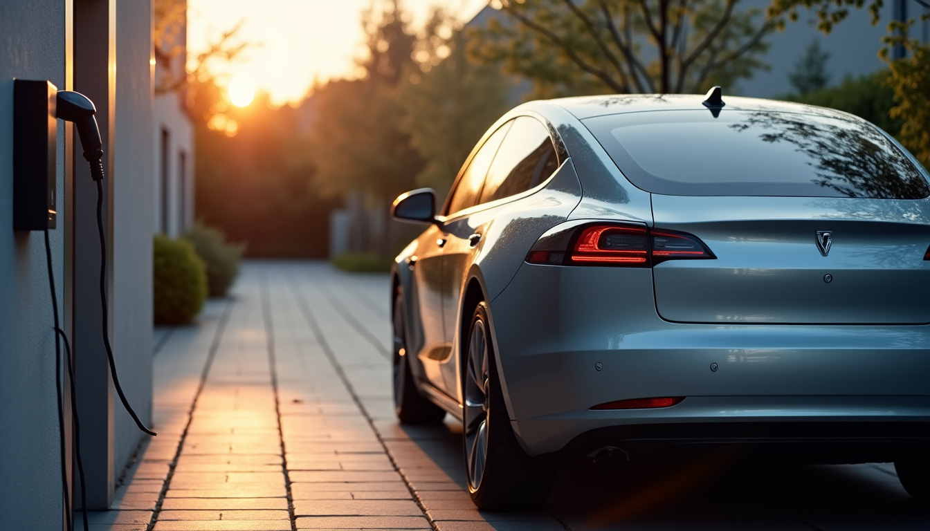 Voiture électrique en cours de recharge via une borne murale à Nevers