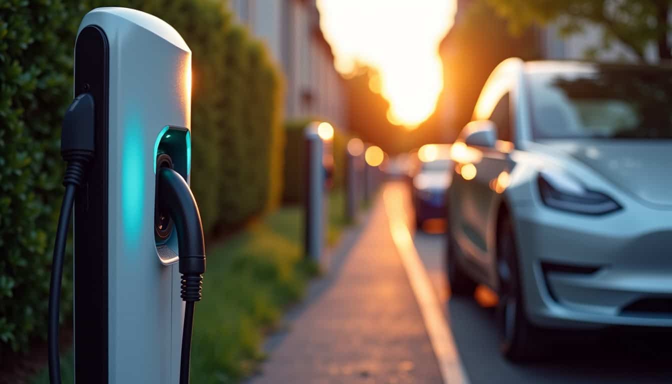 Voiture électrique en train de recharger sur une borne installée à l