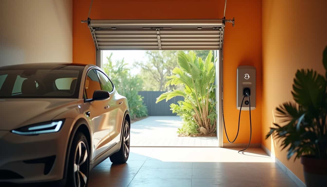 Voiture électrique en train de recharger sur une borne murale dans un garage privé au Prêcheur