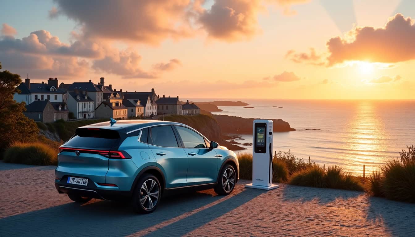 Vue de Camaret-sur-Mer avec un véhicule électrique en stationnement près d