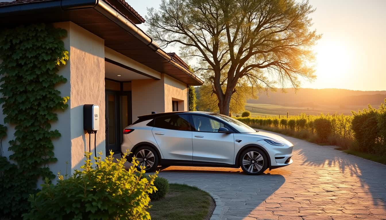 Vue d’ensemble d’une maison avec une borne de recharge installée à l’extérieur à La Lande-de-Fronsac