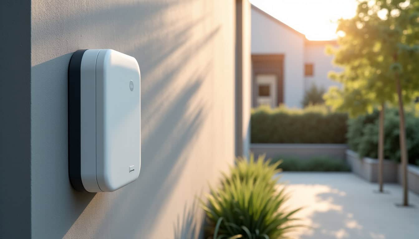 Vue rapprochée de la borne Witty One de Hager installée à Guérard, montrant son design compact et moderne