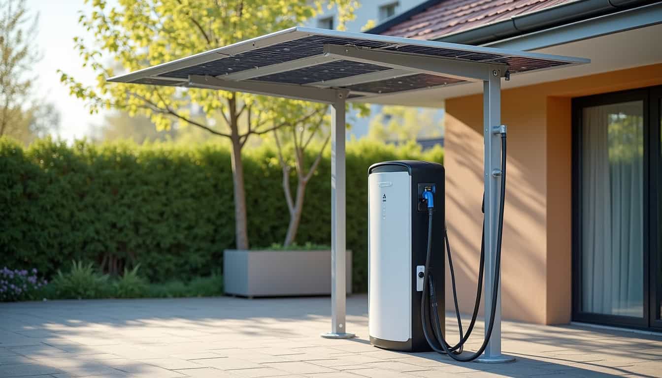 Borne de recharge couplée à des panneaux photovoltaïques à Saint-Léger-sur-Roanne