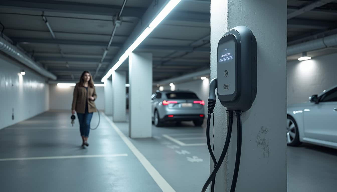 Borne de recharge dans un parking collectif à Loué