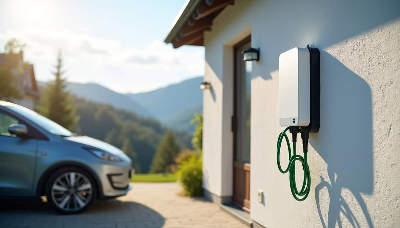 Borne de recharge de 7,4 kW installée sur un mur extérieur à Durrenbach