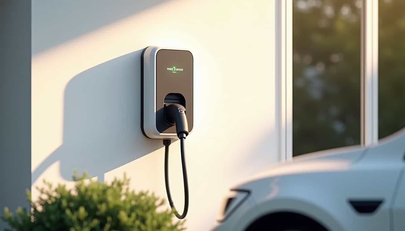 Borne de recharge domestique en fonctionnement pendant la journée
