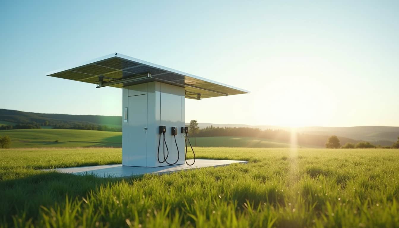 Borne de recharge électrique alimentée par des panneaux solaires à Plouguiel