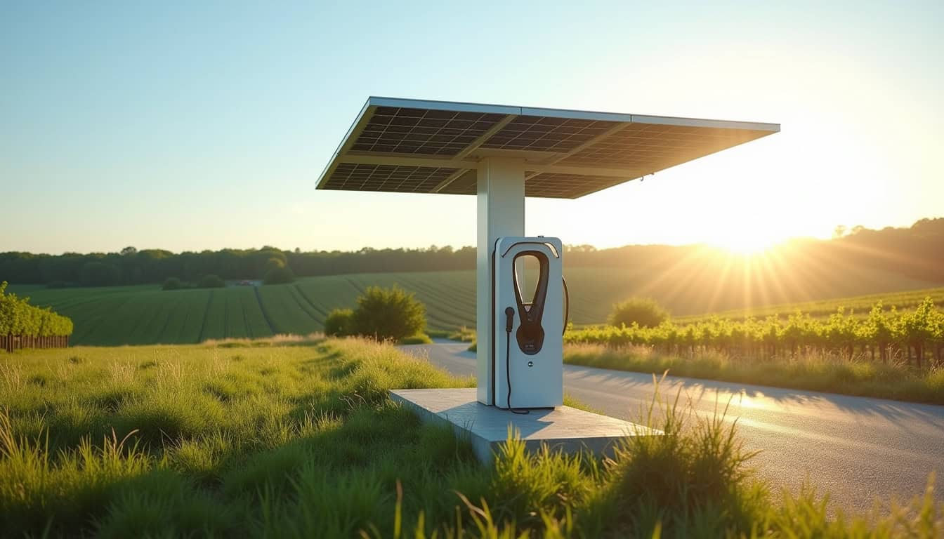 Borne de recharge électrique alimentée par des panneaux solaires à Saint-Martin-Lacaussade