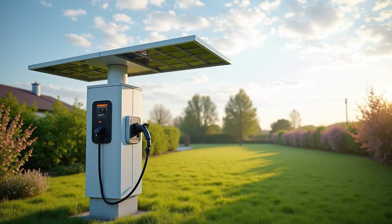 Borne de recharge électrique connectée à un système photovoltaïque à Saint-Marc-le-Blanc
