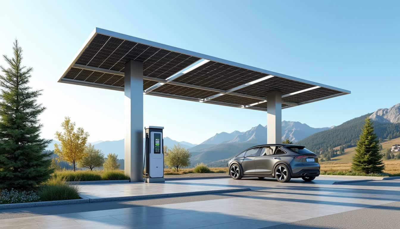 Borne de recharge électrique couplée à des panneaux photovoltaïques à Archamps